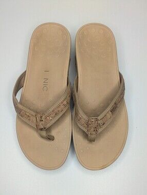Vionic High Tide Sandals Flip Flops Thongs Gold Cork Tan Size 9